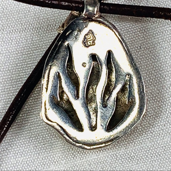Silpada hammered sterling silver nugget on leather necklace - Picture 1 of 8